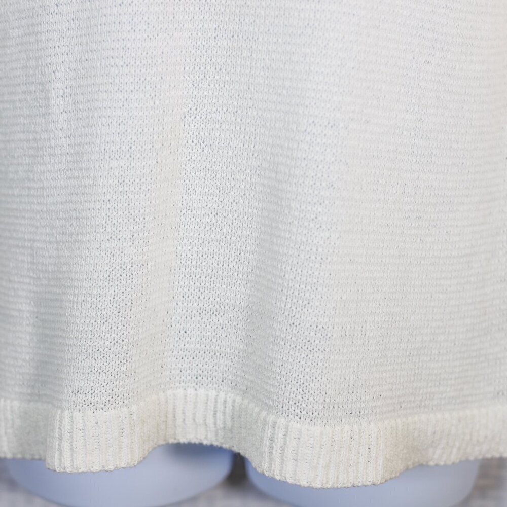 Ann Taylor Loft Size L White Knit Summer Sweater Bell Sleeve, V-neck Cotton - Picture 3 of 10